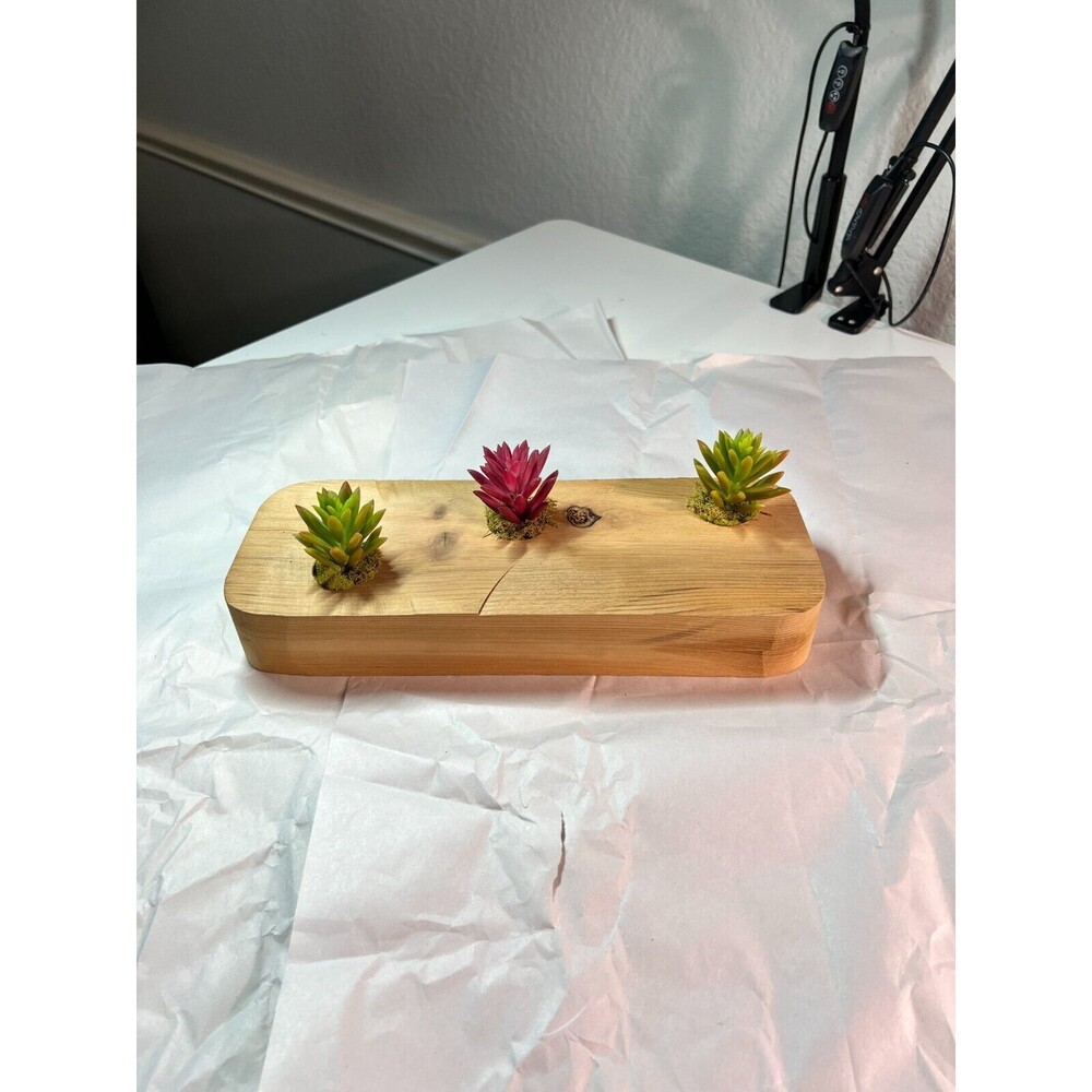 Handemade wood piece with faux succulents